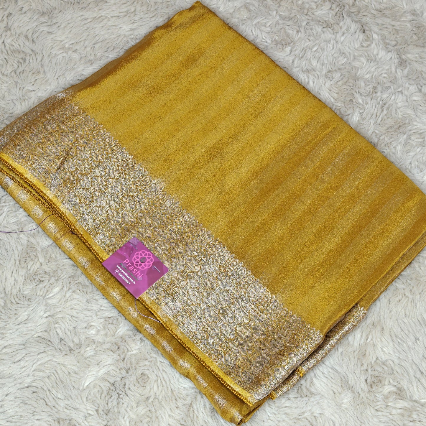 Yellow viscose tissue border saree