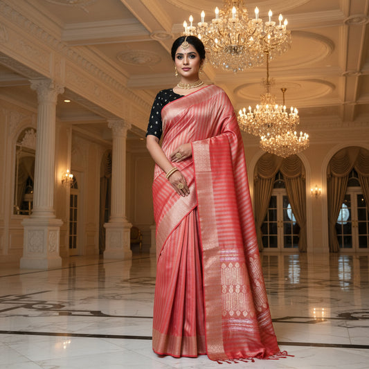 RED Viscose tissue border saree
