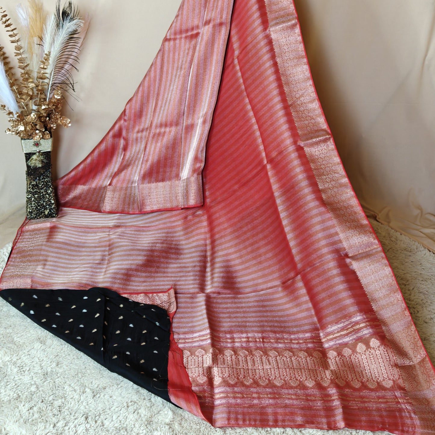 RED Viscose tissue border saree
