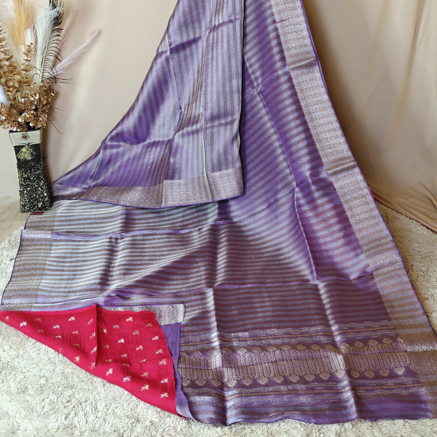Purple viscose tissue border saree