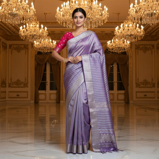 Purple viscose tissue border saree