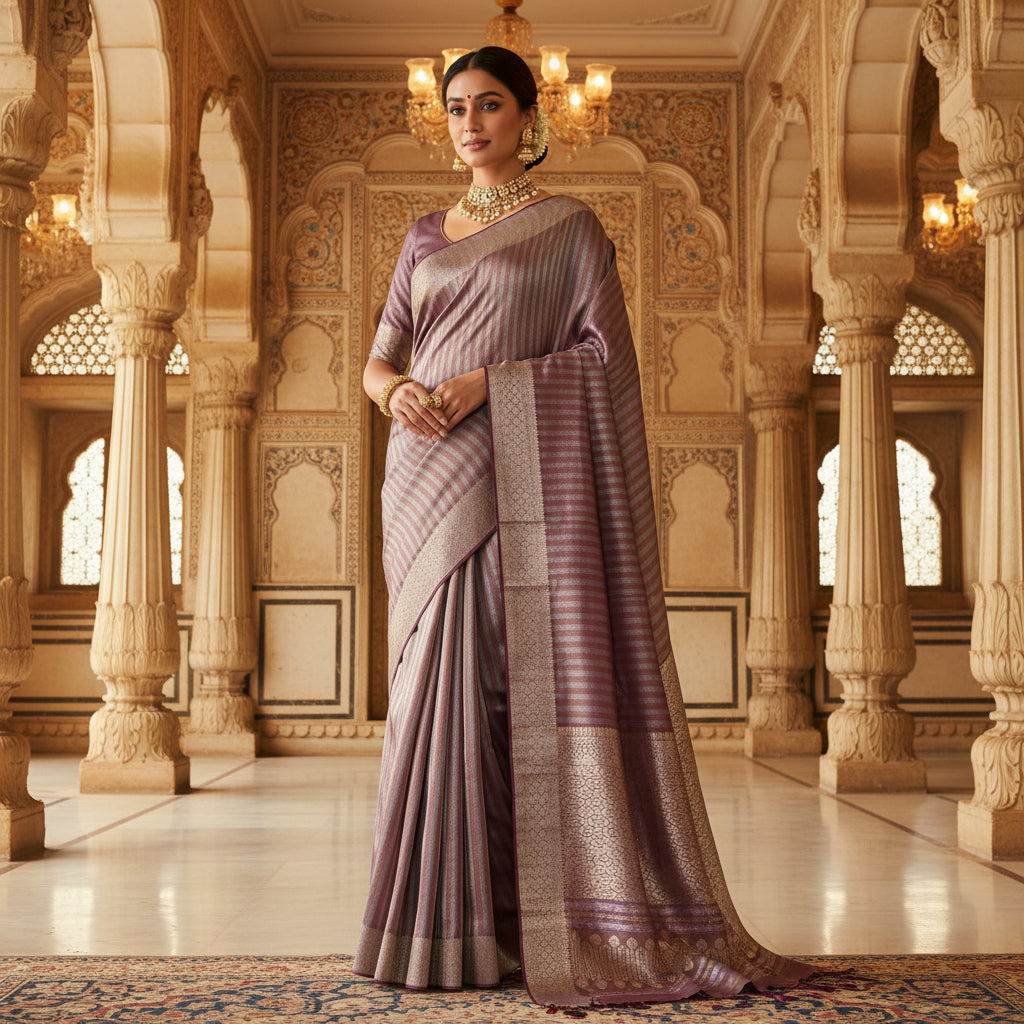 magenta viscose tissue border saree