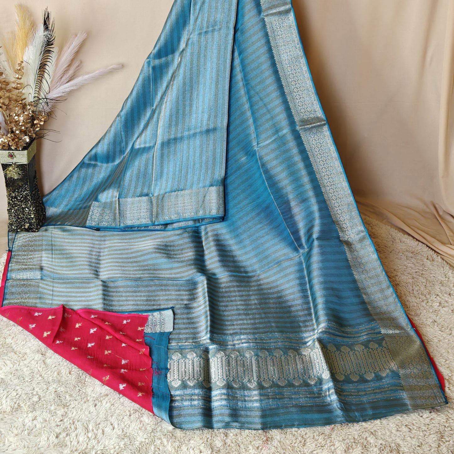 sea blue viscose tissue border saree