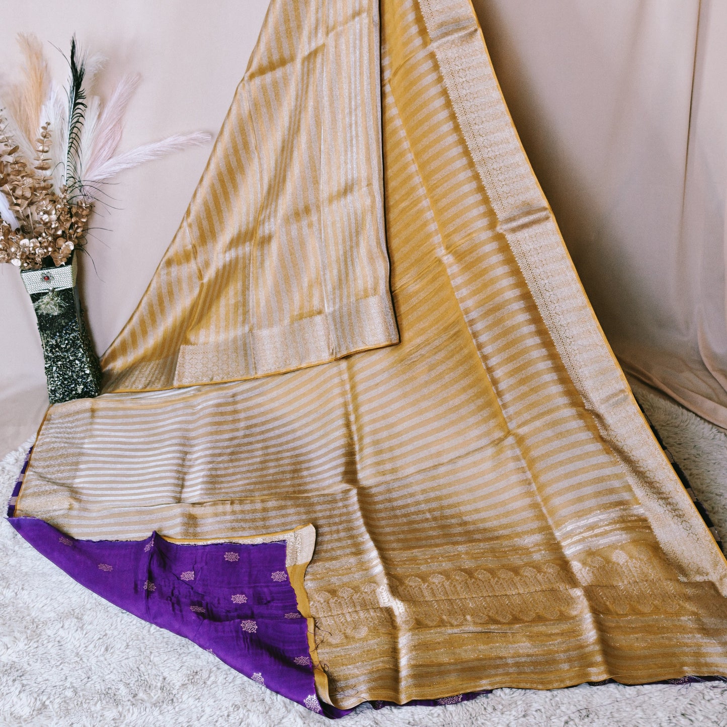 Yellow viscose tissue border saree