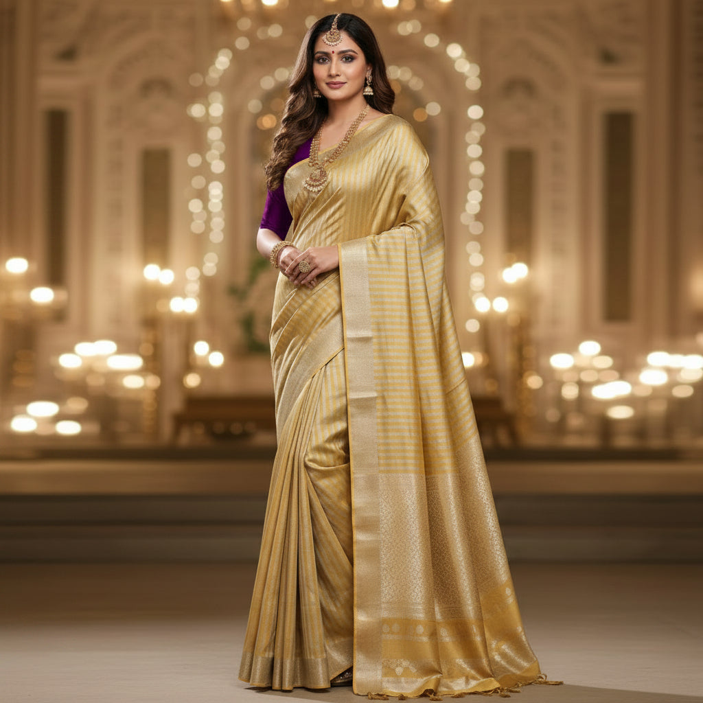 Yellow viscose tissue border saree