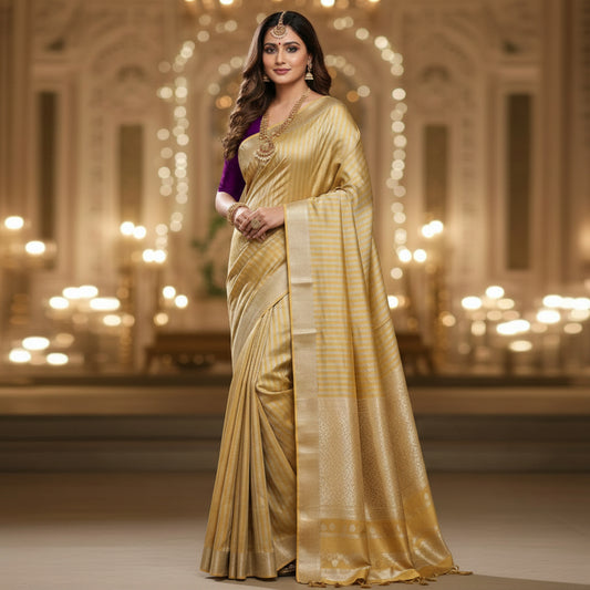 Yellow viscose tissue border saree