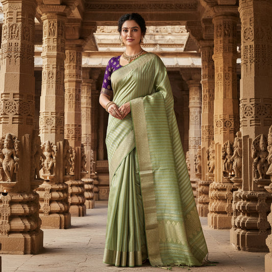 Pastel green viscose tissue border saree