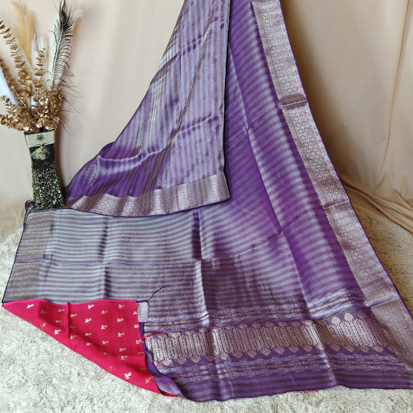 Dark Purple viscose tissue border saree