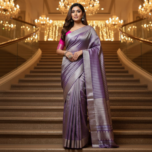 Dark Purple viscose tissue border saree