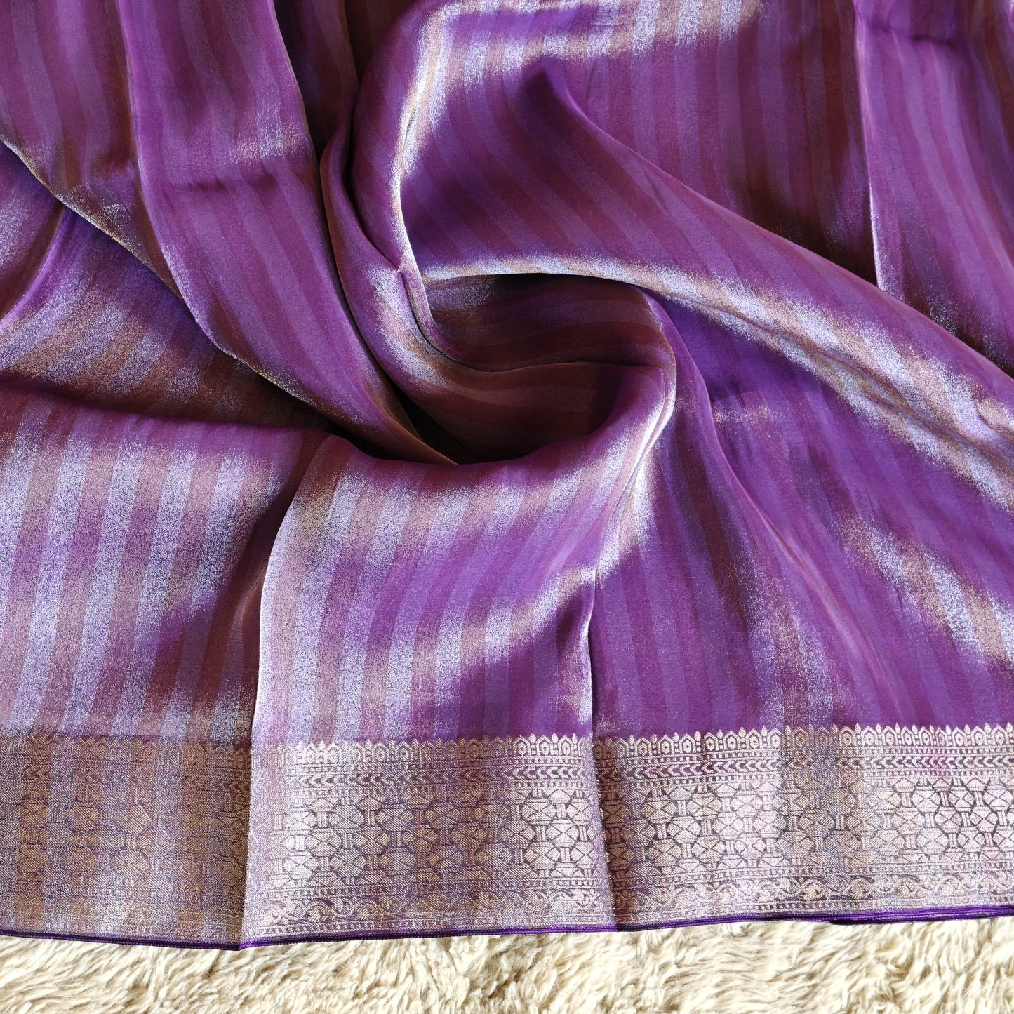 Dark Purple viscose tissue border saree