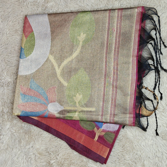 Pink chanderi jamdani with paithani pallu saree