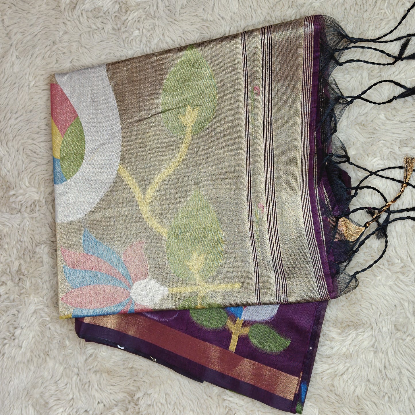 Purple chanderi jamdani with paithani pallu saree