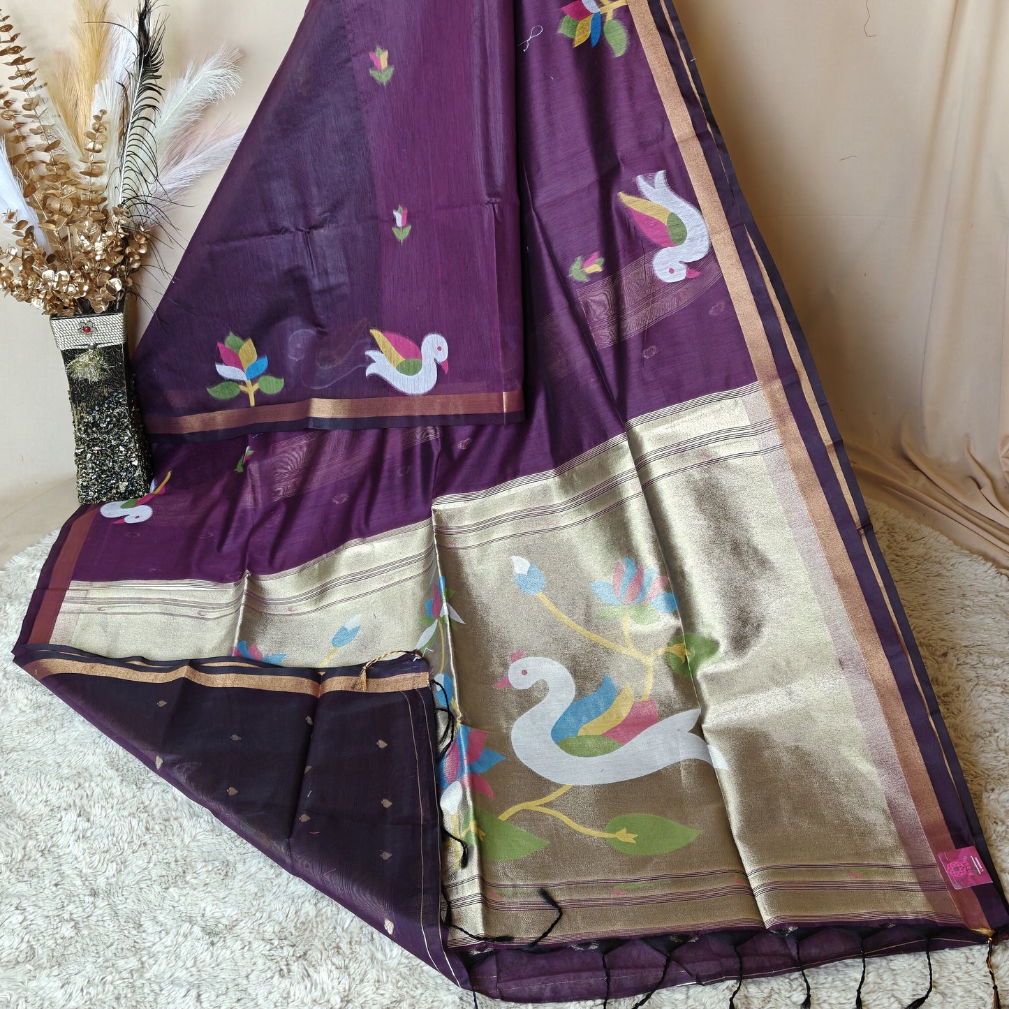Purple chanderi jamdani with paithani pallu saree