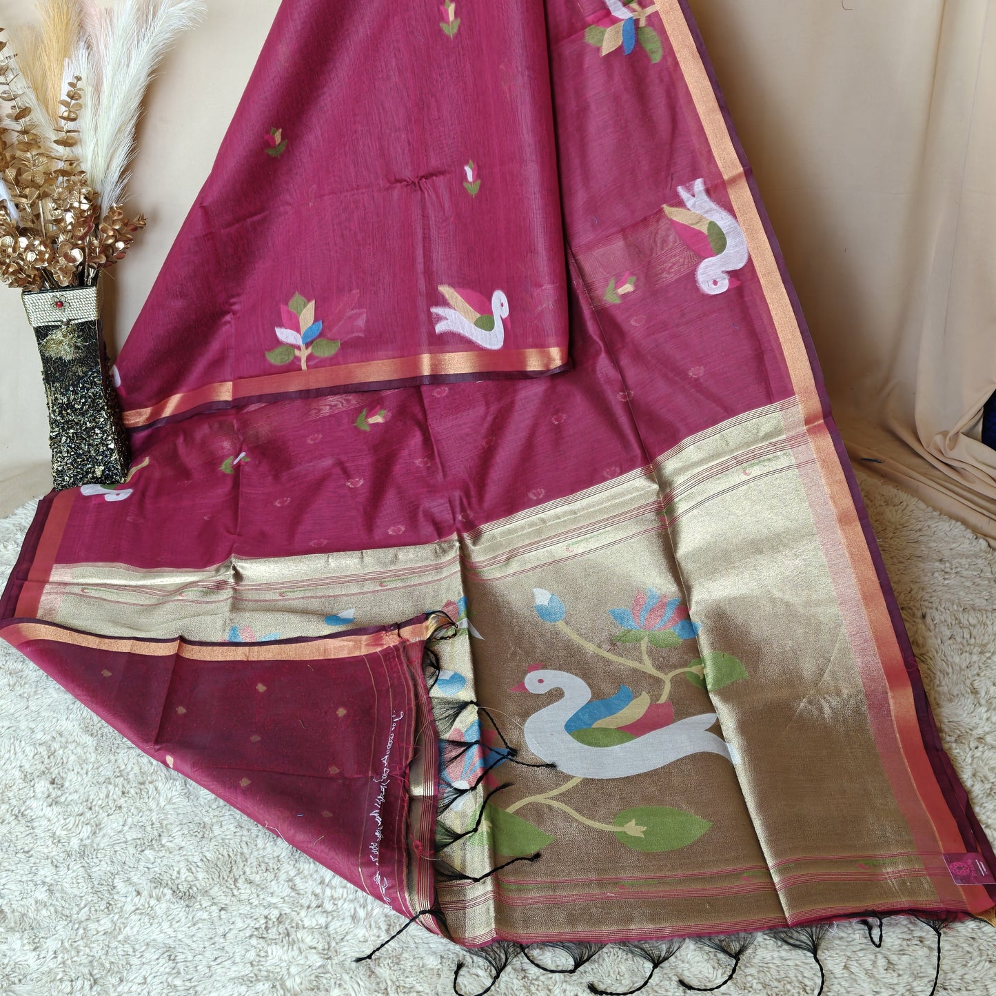 Pink chanderi jamdani with paithani pallu saree