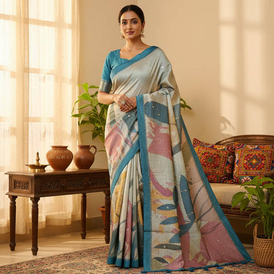 Teal Blue origansa light weight saree