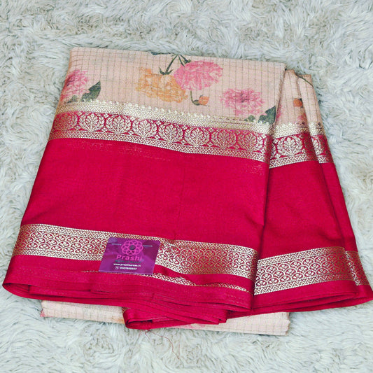 Creamsh semi mysore crepe bentex kalamkari
