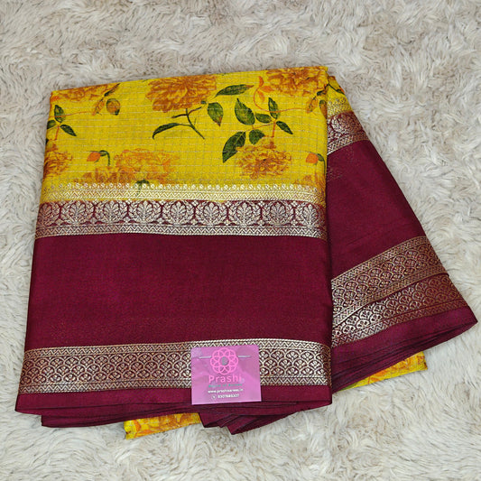 Yellow semi mysore crepe bentex kalamkari