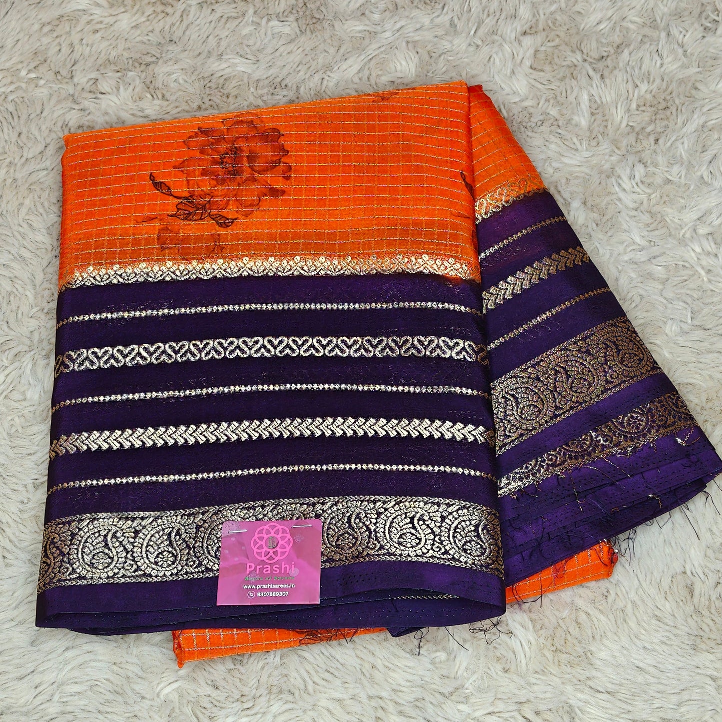 Orange semi mysore crepe kalamkari print