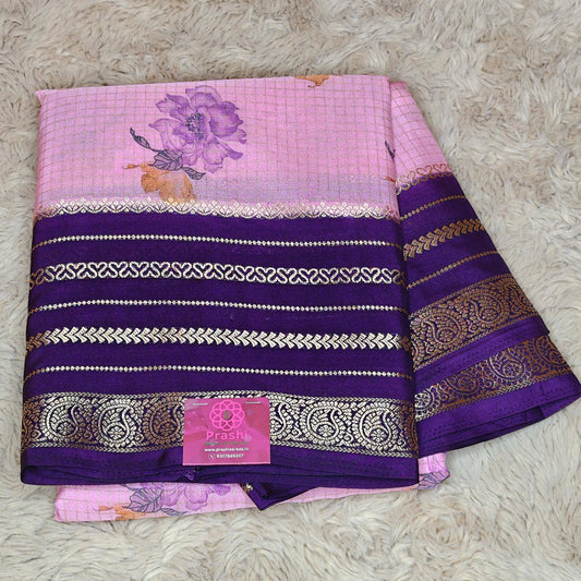 Baby pink semi mysore crepe kalamkari print