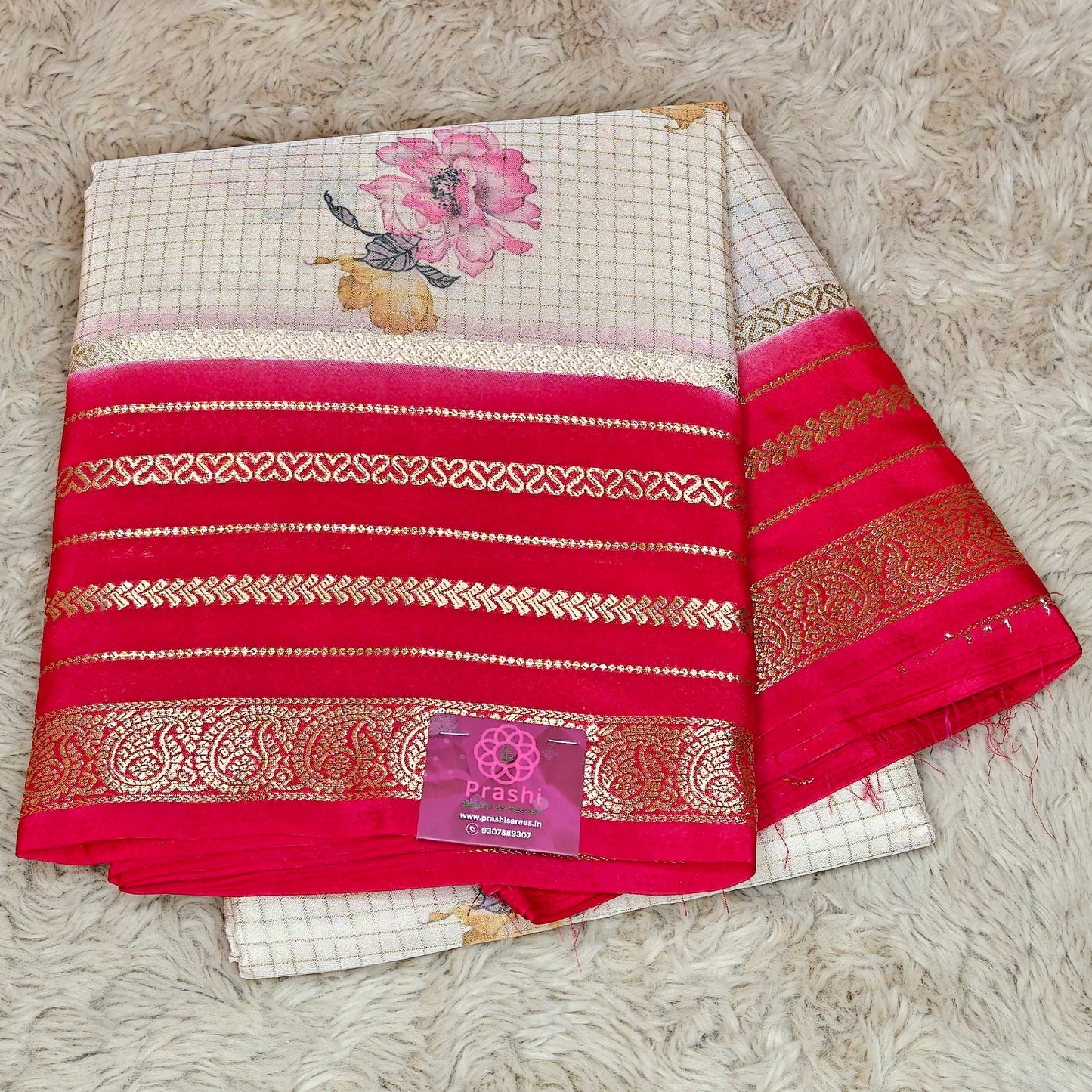 Half-white semi mysore crepe kalamkari print