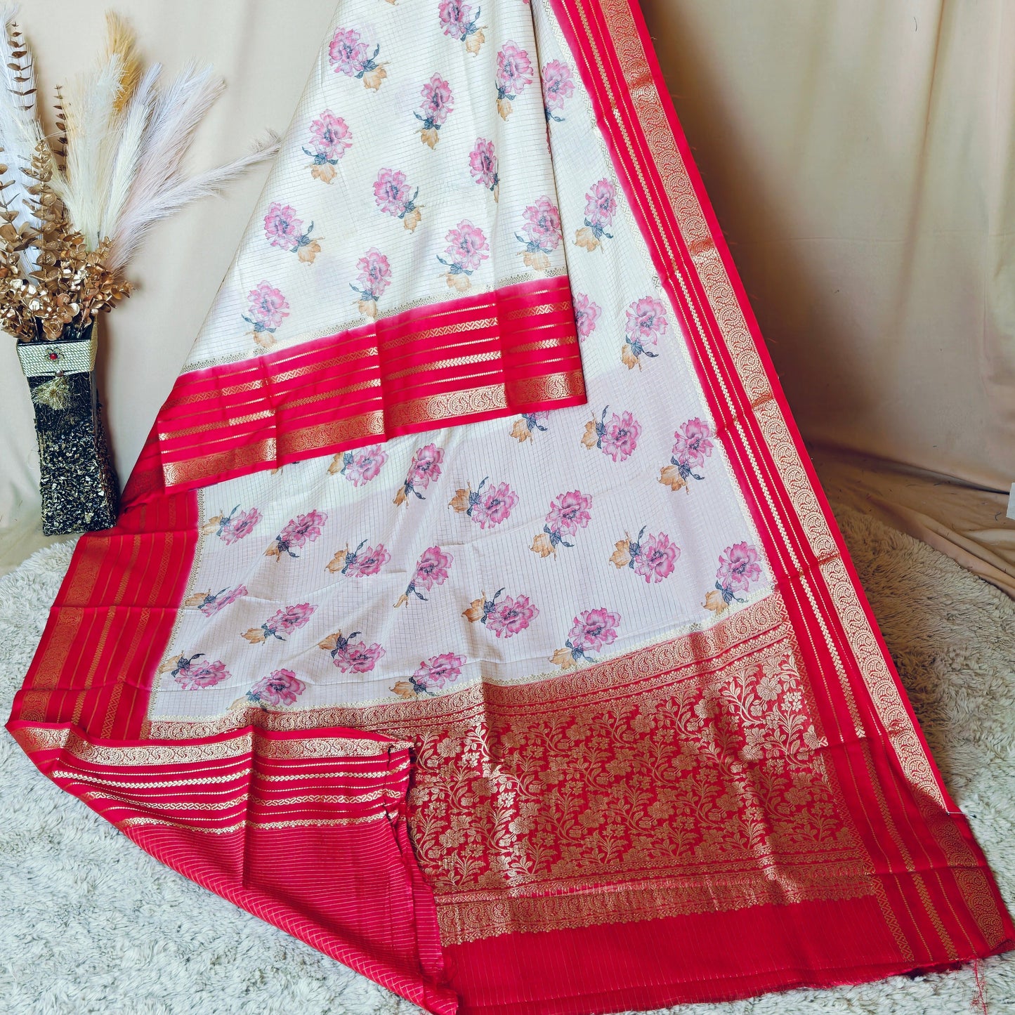 Half-white semi mysore crepe kalamkari print