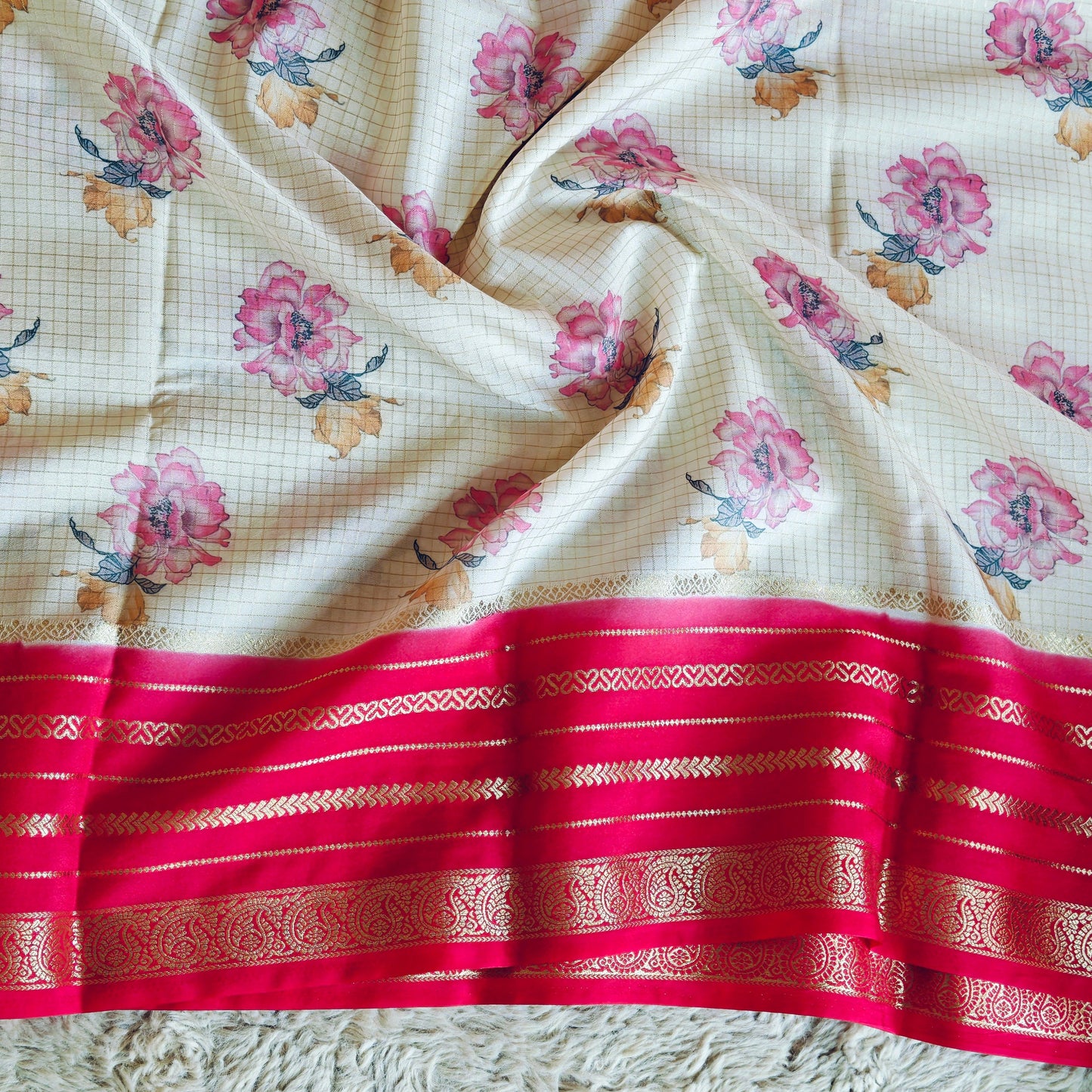 Half-white semi mysore crepe kalamkari print