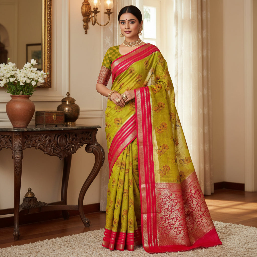 mente green semi mysore crepe kalamkari print