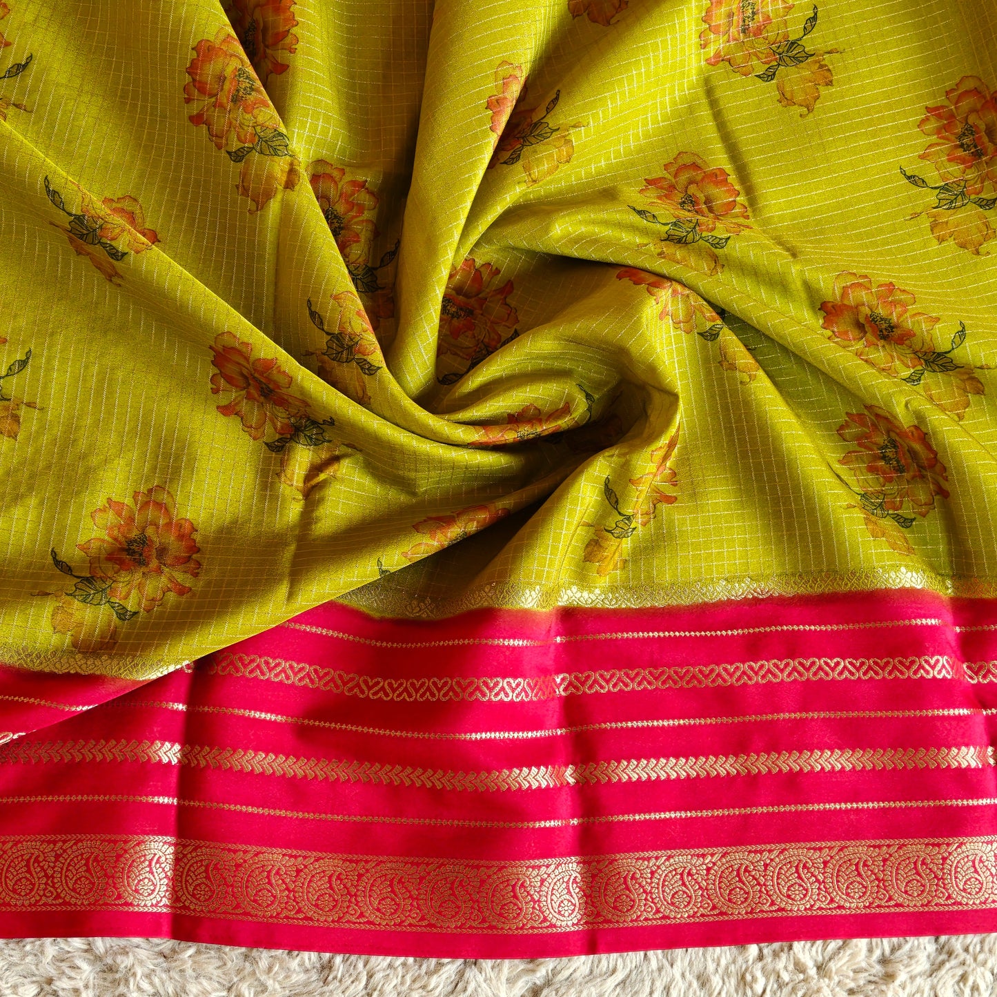 mente green semi mysore crepe kalamkari print