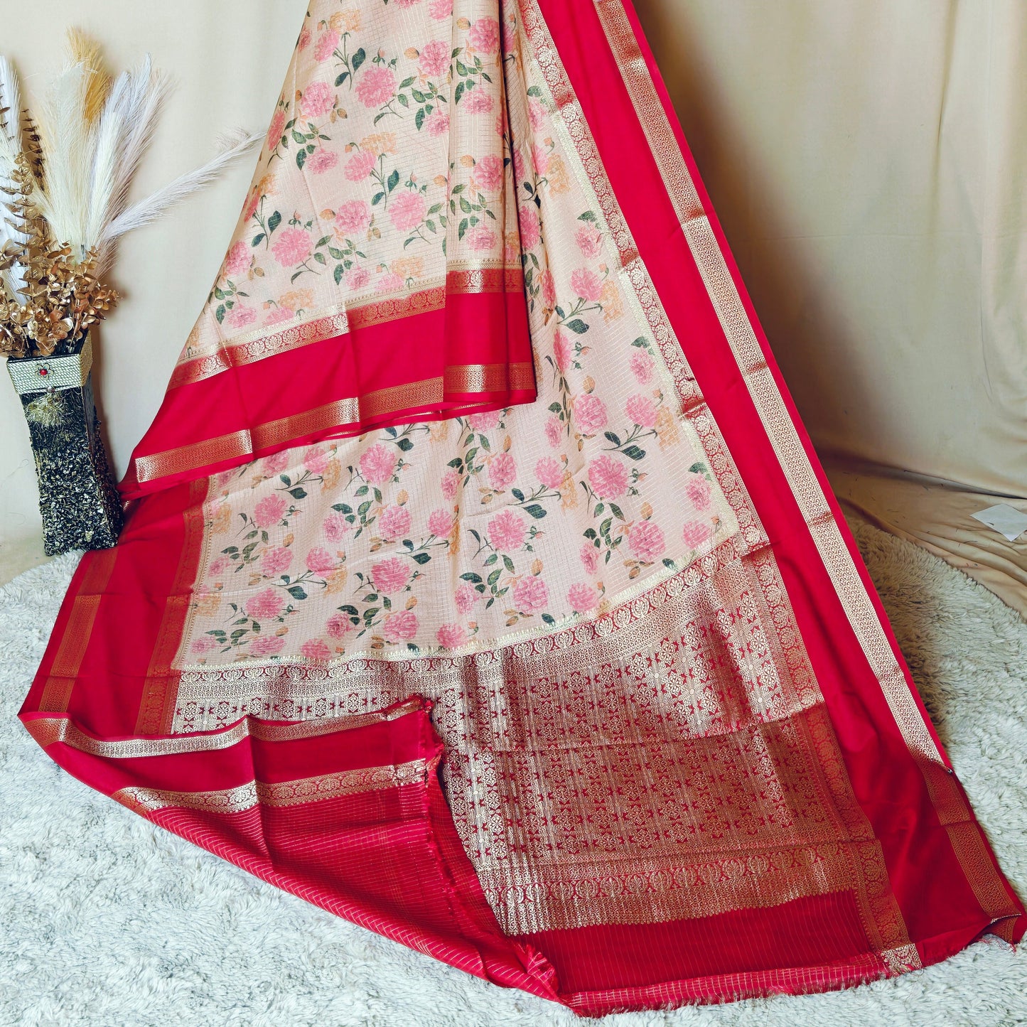 Creamsh semi mysore crepe bentex kalamkari