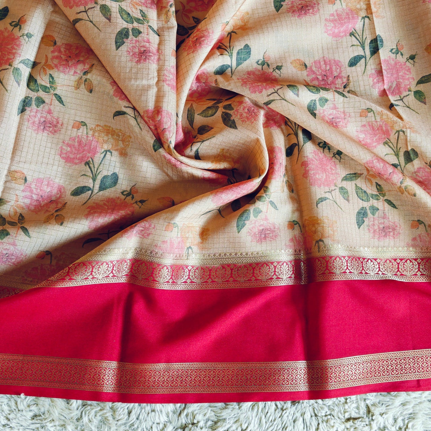 Creamsh semi mysore crepe bentex kalamkari