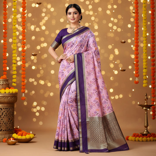 Baby pink semi mysore crepe bentex kalamkari