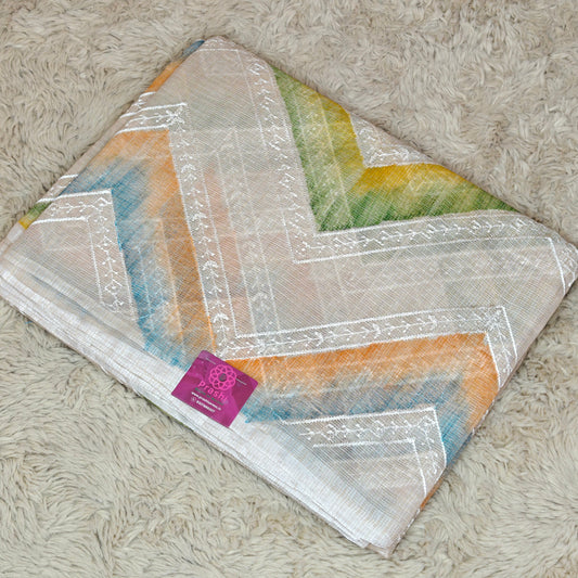 Beige colour kota cotton kala embroidery saree