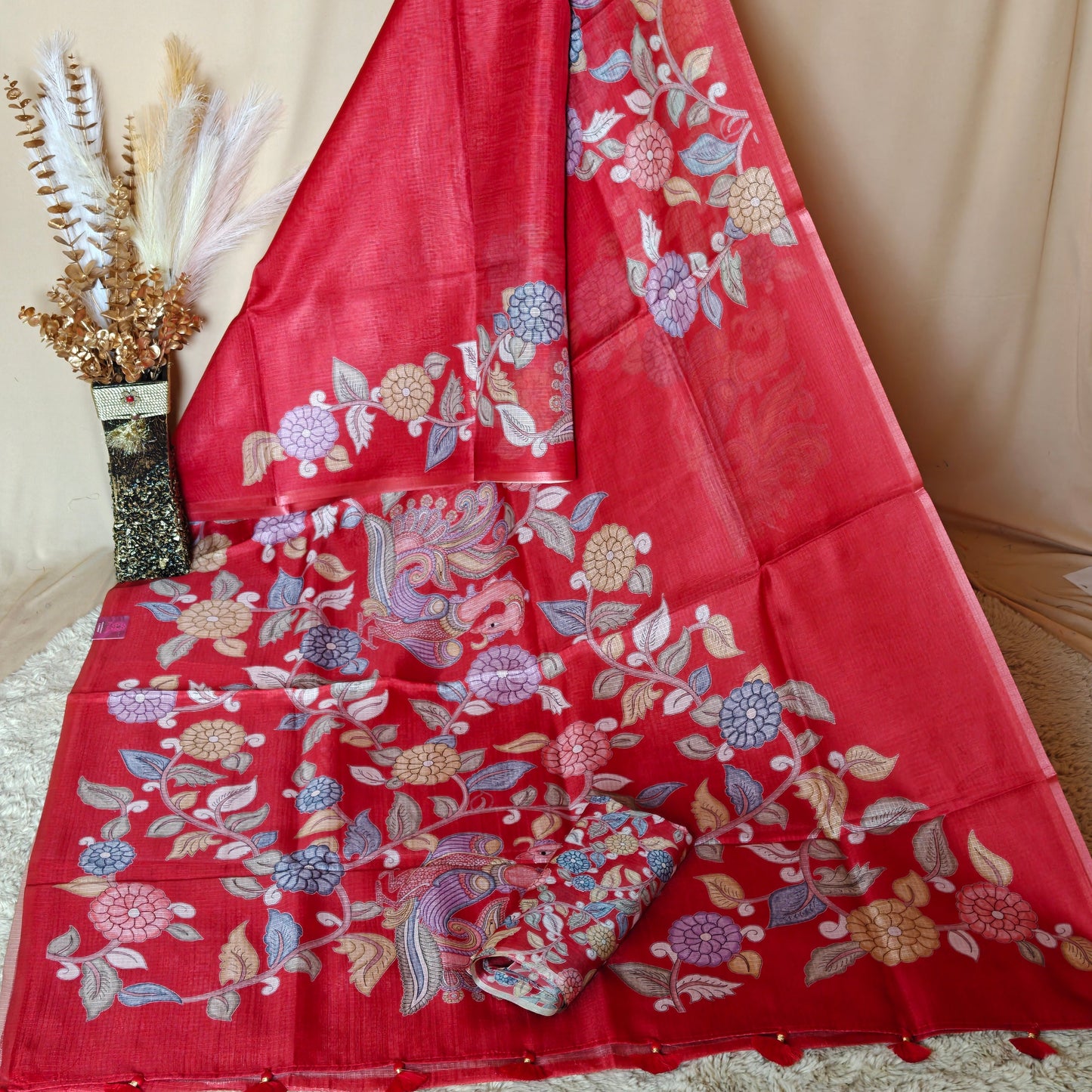 RED kota zari digital print saree