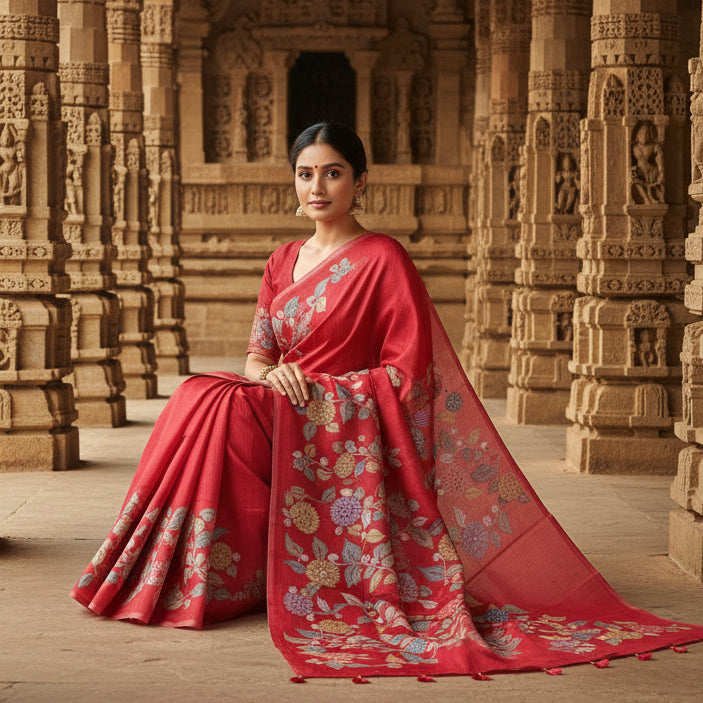 RED kota zari digital print saree