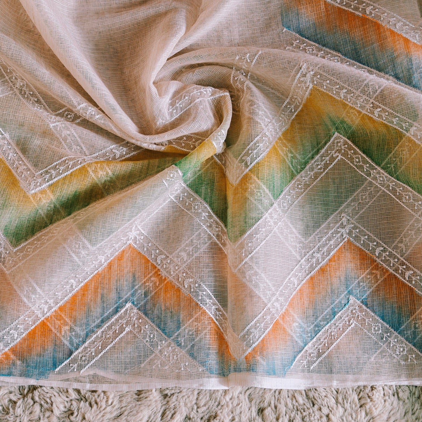 Beige colour kota cotton kala embroidery saree