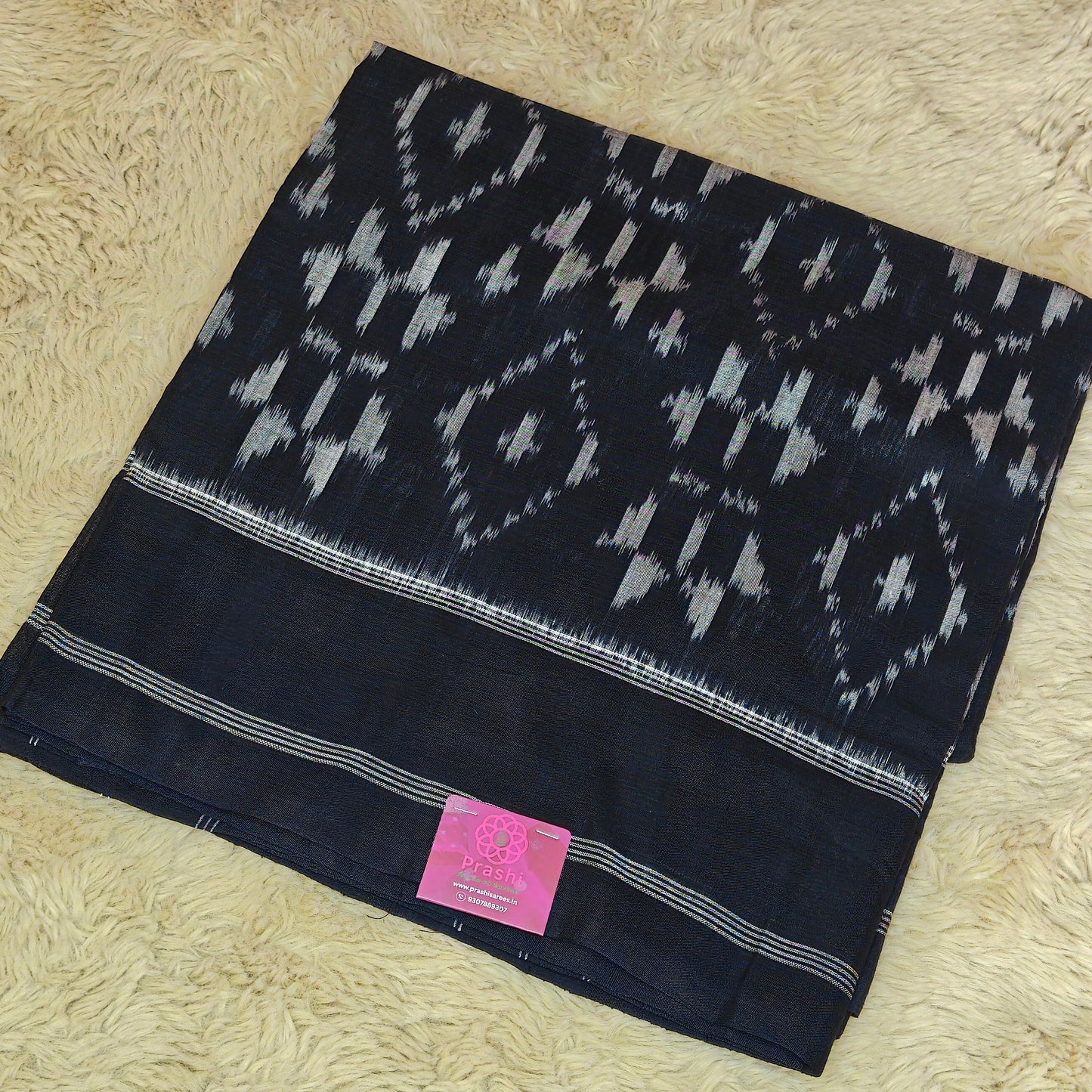 Black handloom ikkat pochampalli cotton saree