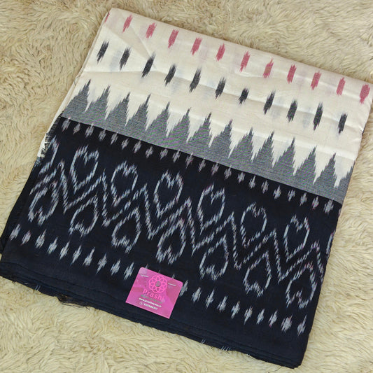 Half-white handloom ikkat pochampalli cotton saree