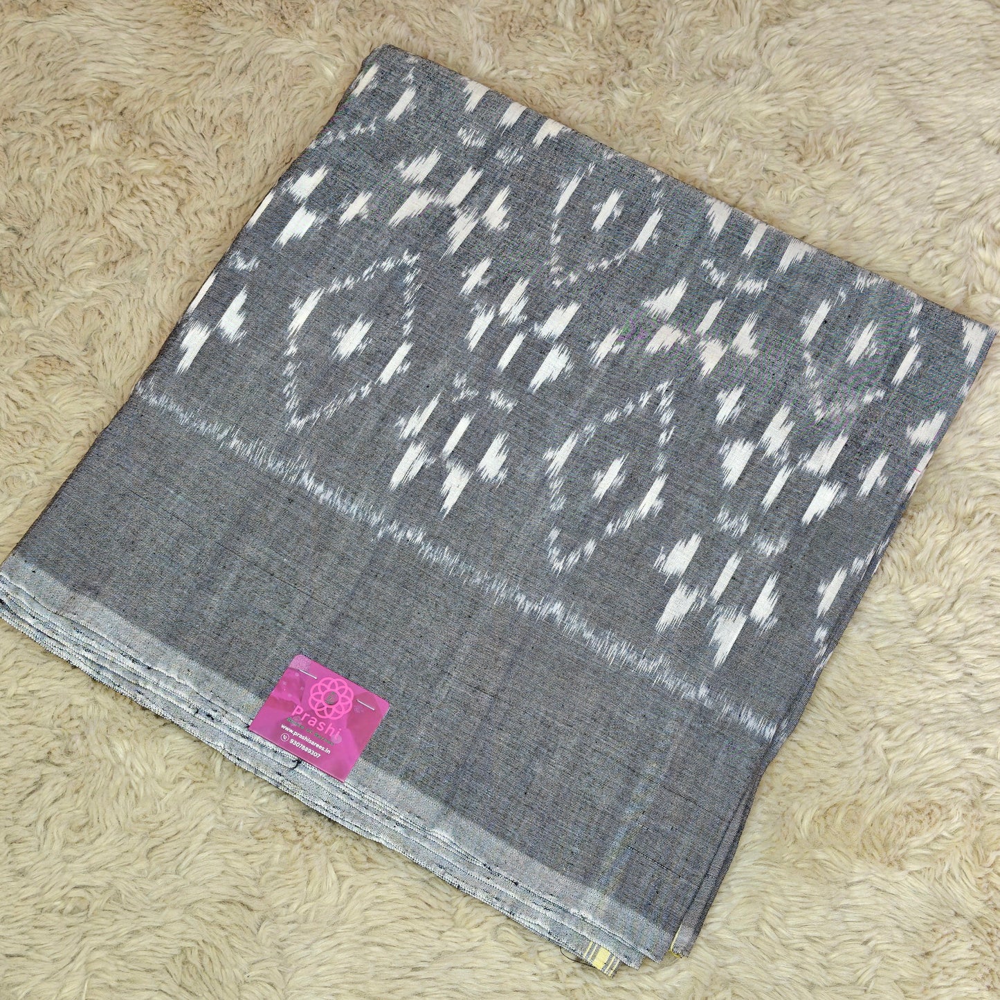 GREY handloom ikkat pochampalli cotton saree