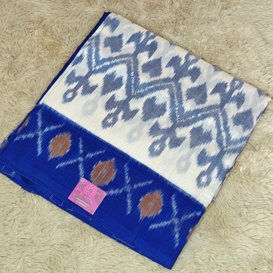White handloom ikkat pochampalli cotton saree