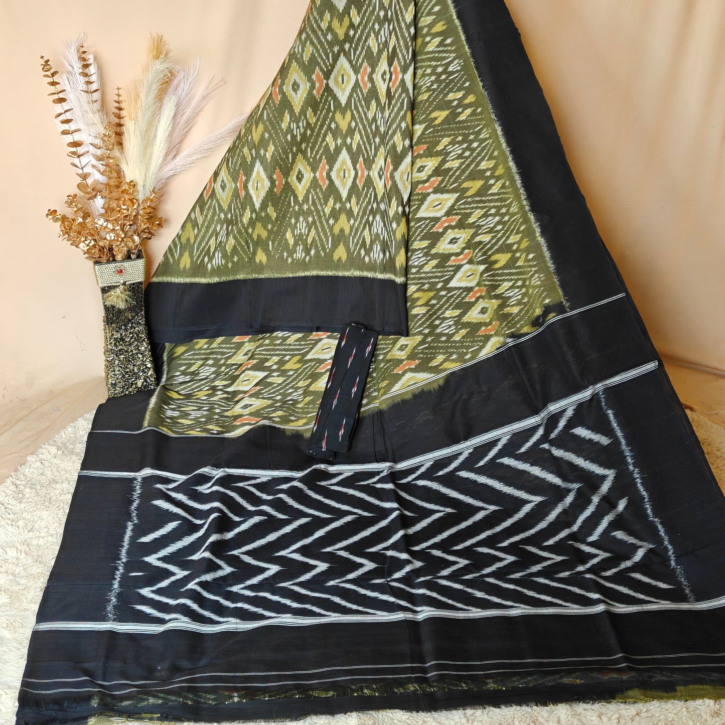 Mehandi green pochampalli cotton saree