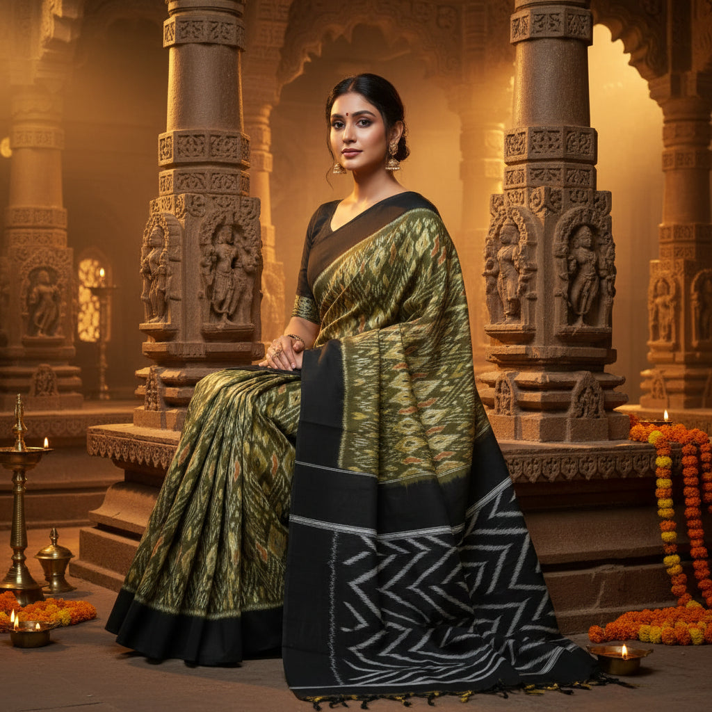 Mehandi green pochampalli cotton saree