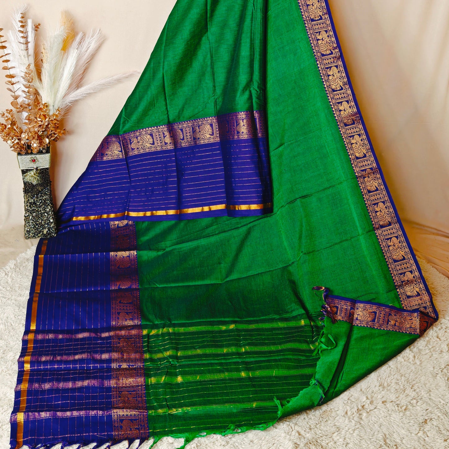 Green narayanpet cotton temple saree