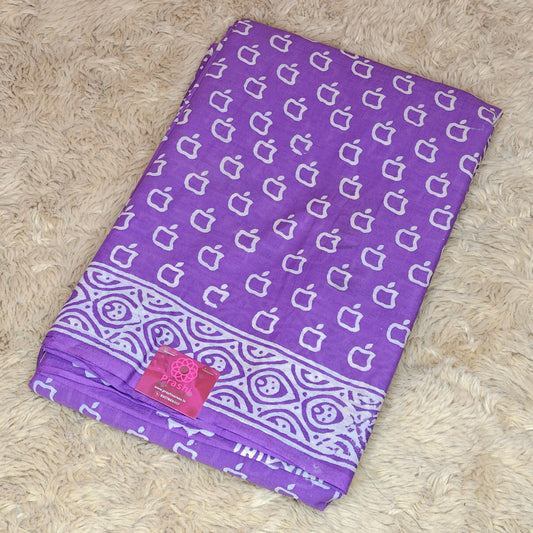 Lavender ajrakh block printed mul cotton saree