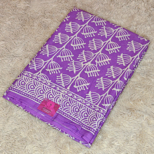 Lavender ajrakh block printed mul cotton saree