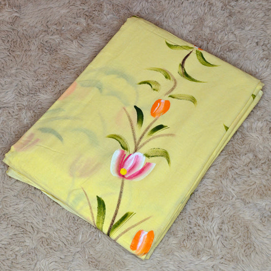 Yellow Hand painted saree