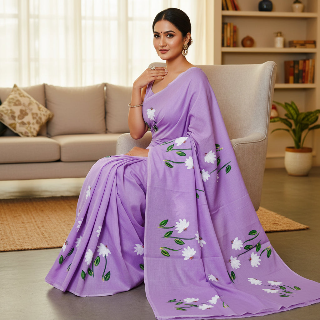 Lavender Hand painted saree