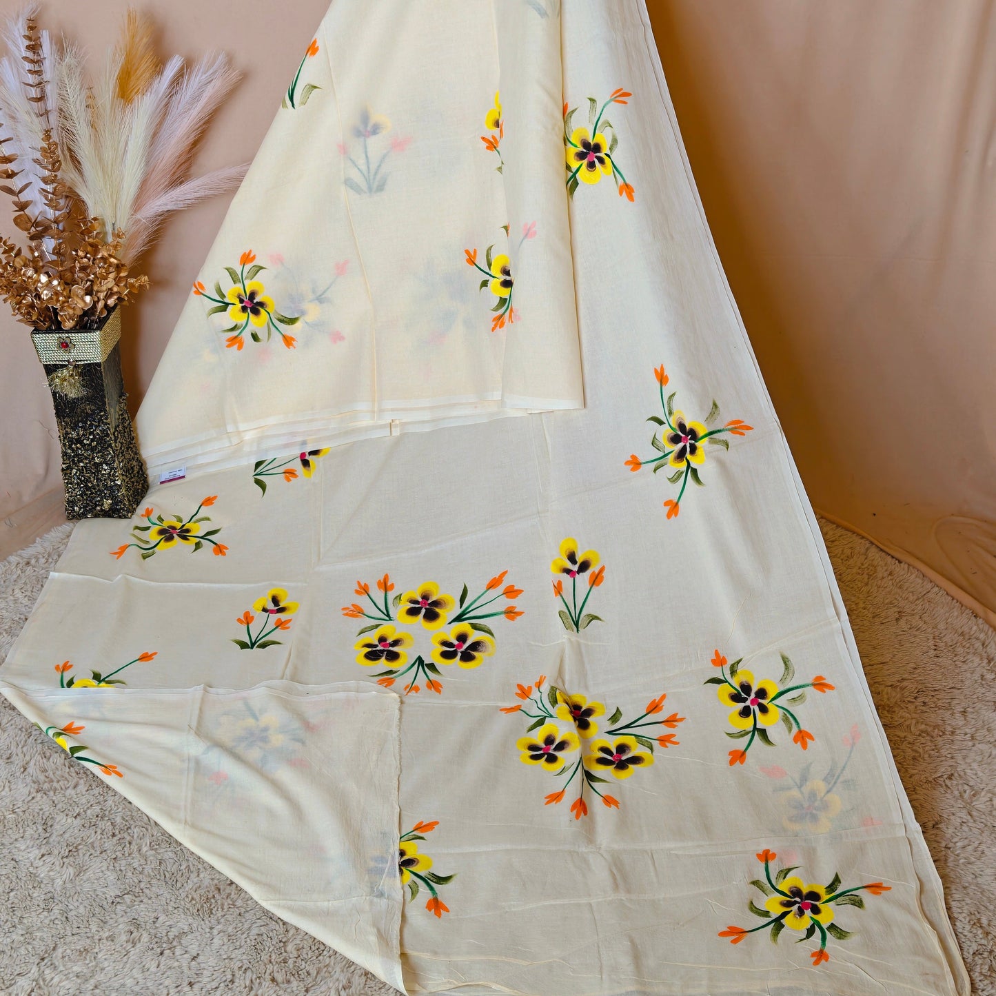 Light Cream Hand painted saree