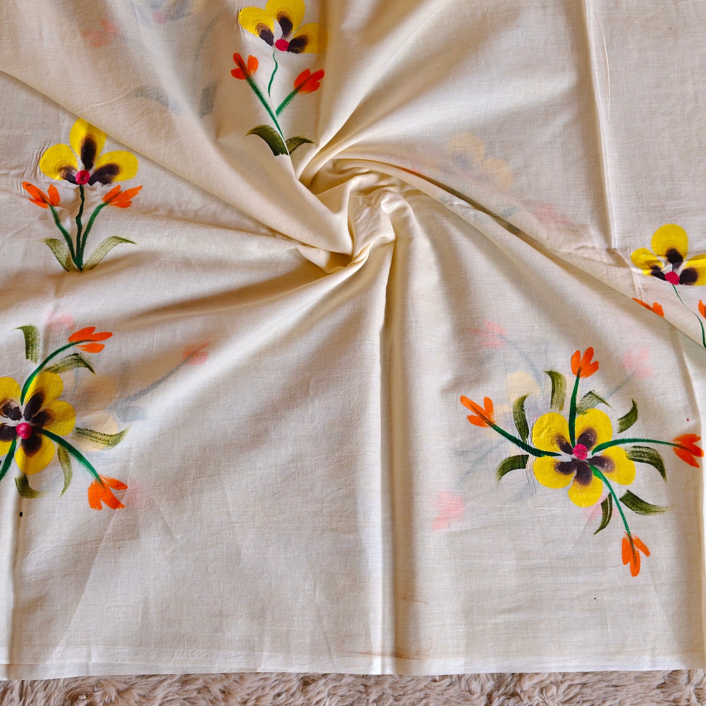 Light Cream Hand painted saree