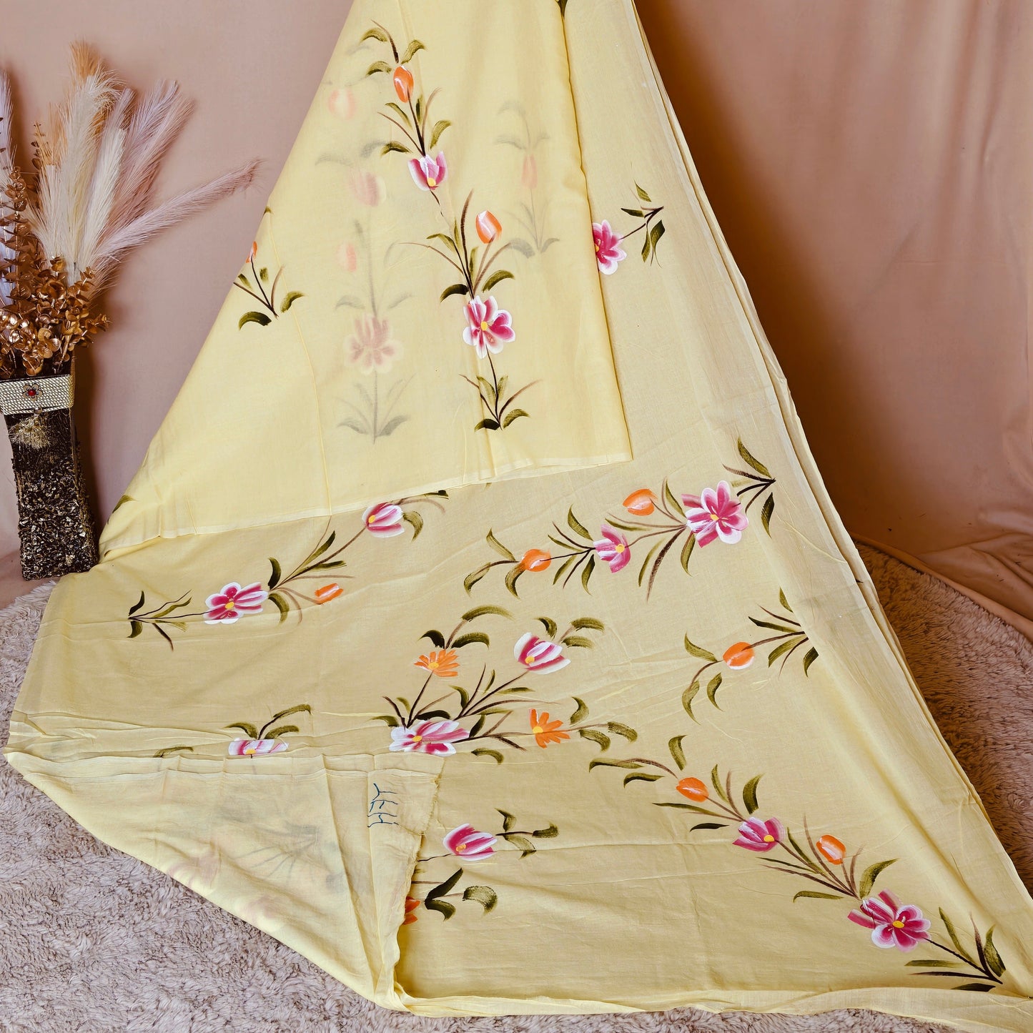 Yellow Hand painted saree