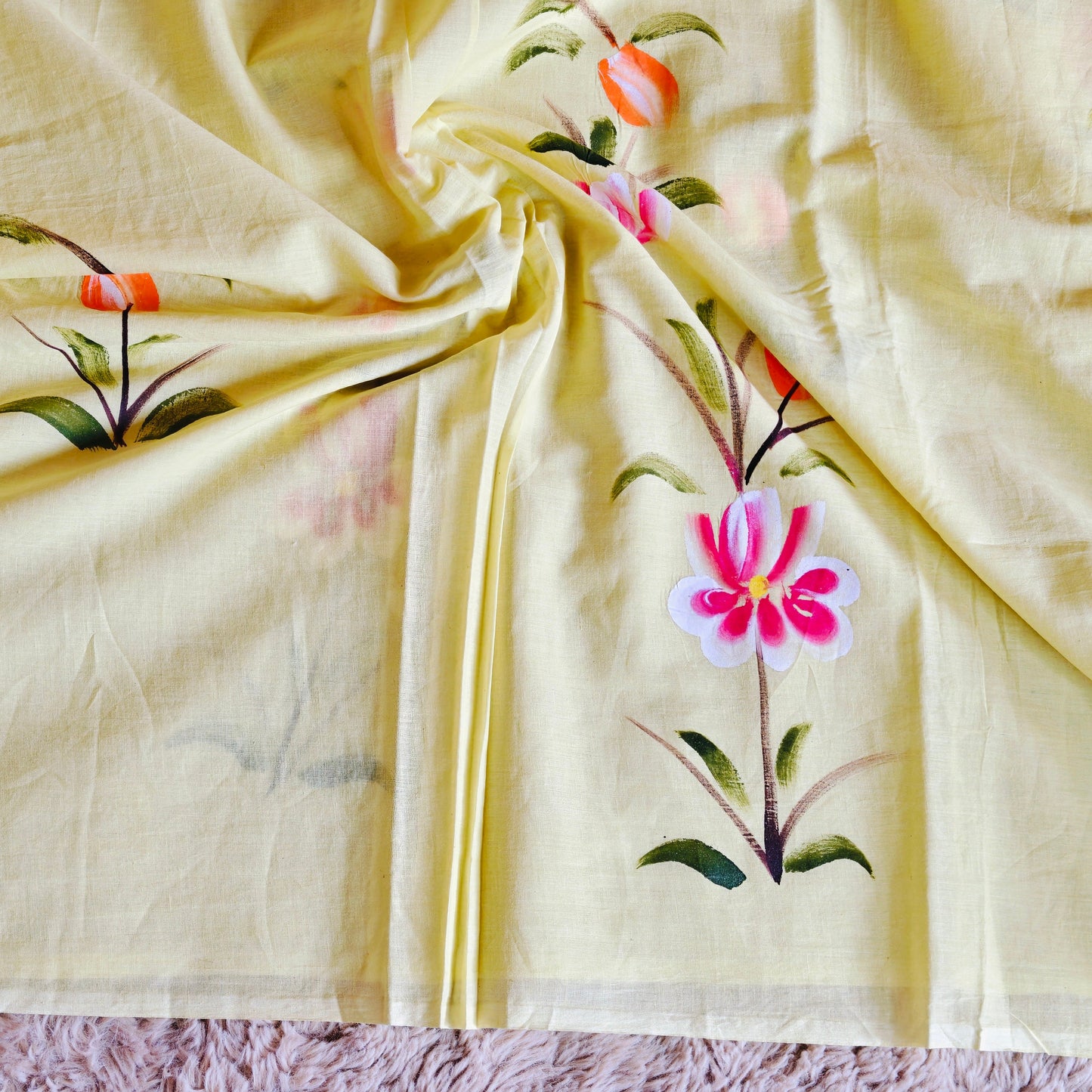 Yellow Hand painted saree
